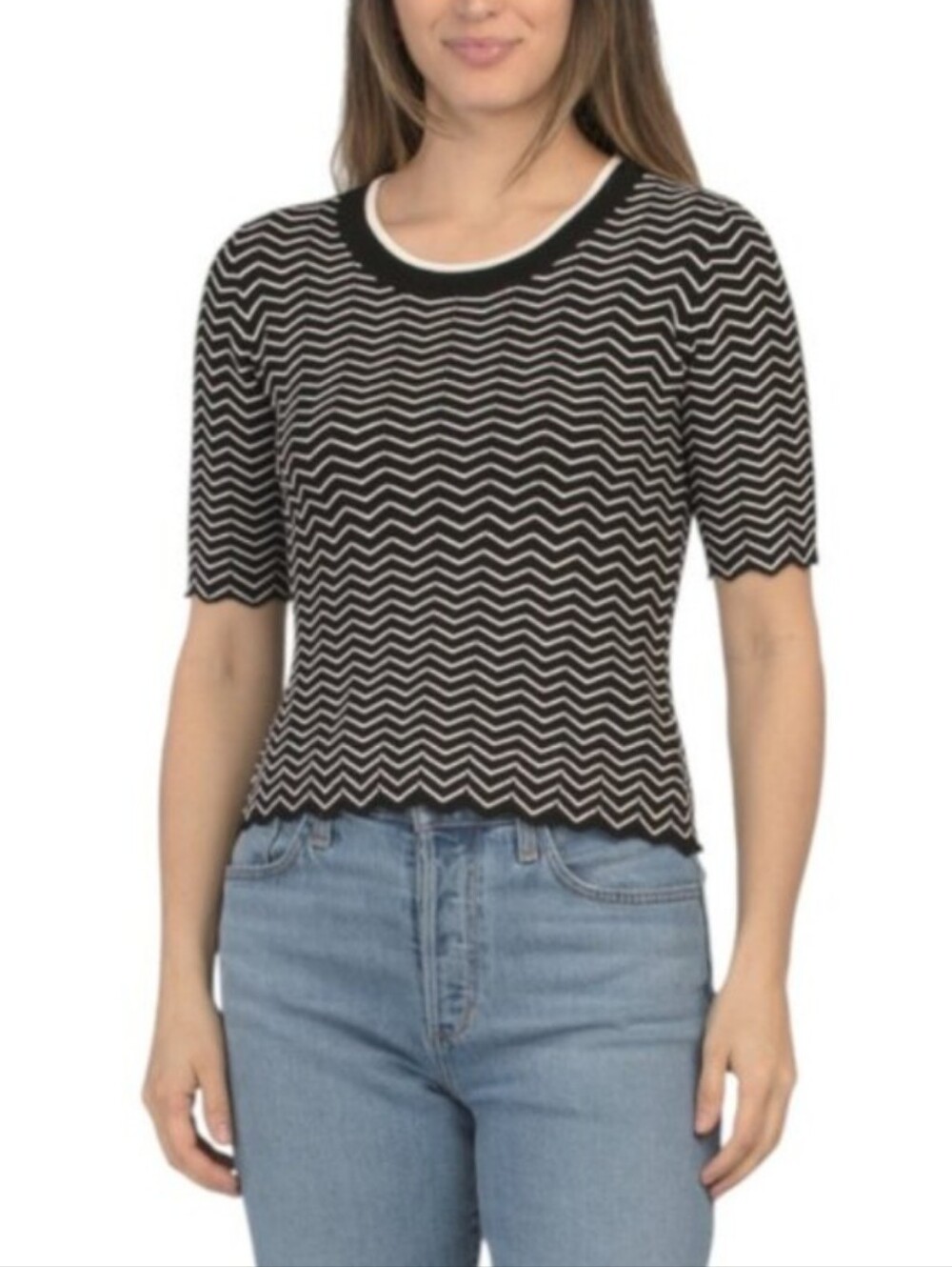 Elie Tahari Elbow Sleeve Scoop Neck Pull Over Sweater Top